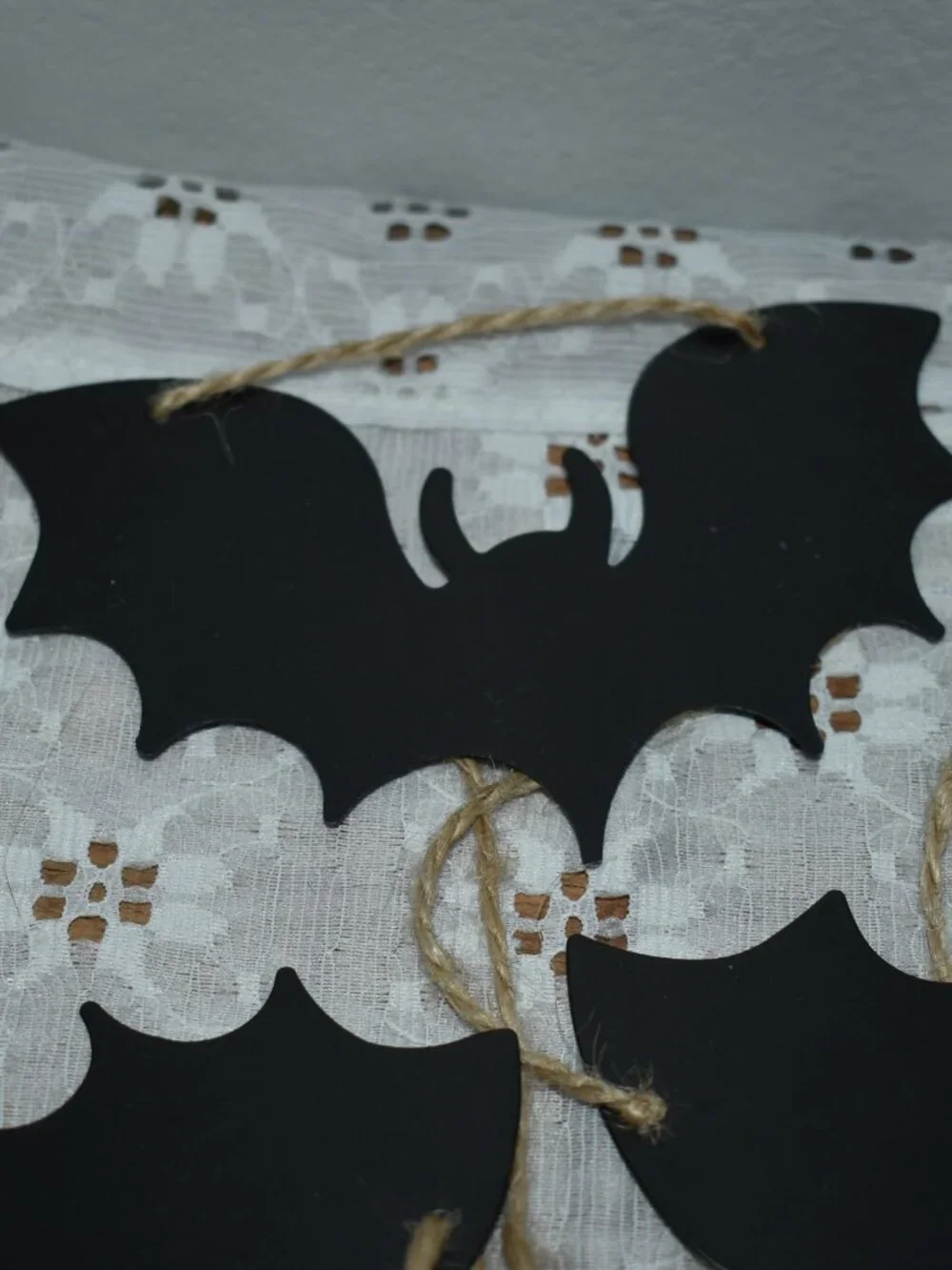 Rustic Cottage Farmhouse Black Metal Bats Jute Rope Garland Fall Halloween Decor